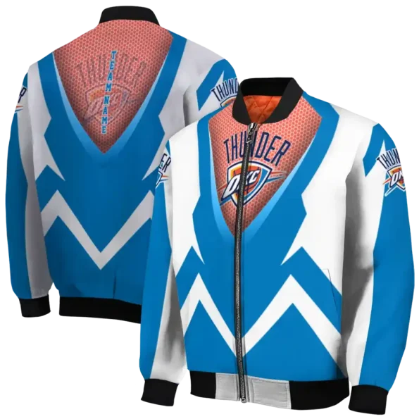 custom oklahoma city thunder v stripes blue white bomber jacket fashion forward