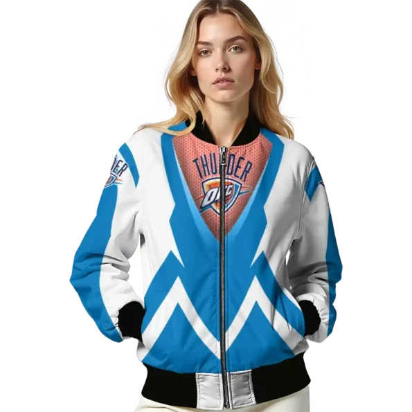 custom oklahoma city thunder v stripes blue white bomber jacket latest model