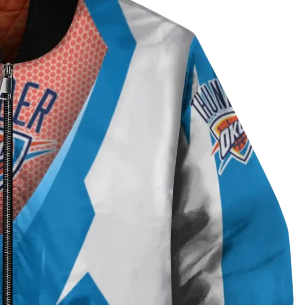 custom oklahoma city thunder v stripes blue white bomber jacket premium grade