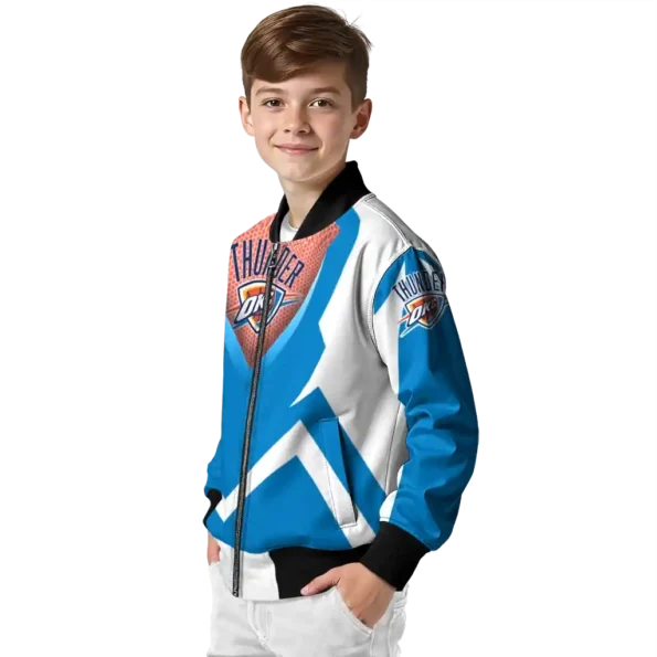 custom oklahoma city thunder v stripes blue white bomber jacket trendy