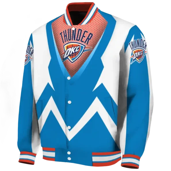 custom oklahoma city thunder v stripes blue white varsity jacket best selling.webp