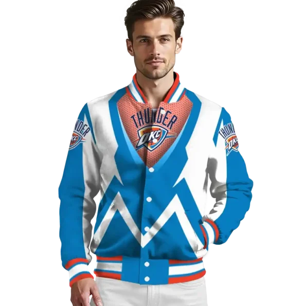 custom oklahoma city thunder v stripes blue white varsity jacket high quality.webp