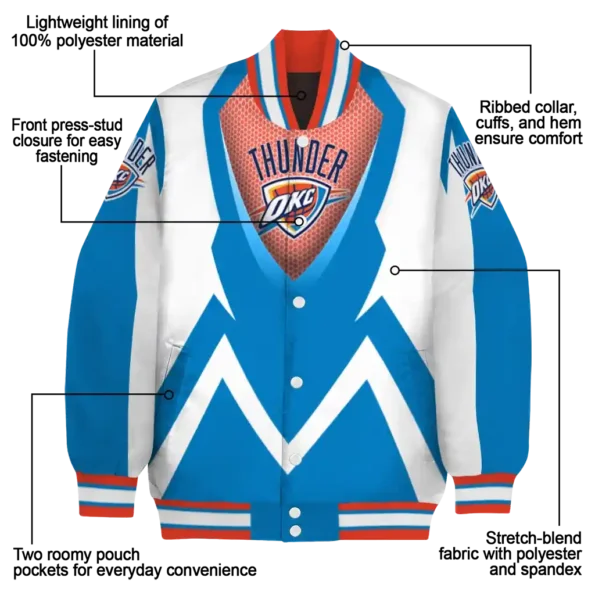 custom oklahoma city thunder v stripes blue white varsity jacket new arrival.webp