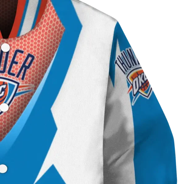 custom oklahoma city thunder v stripes blue white varsity jacket premium grade.webp