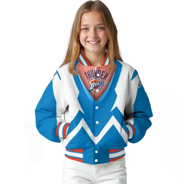 custom oklahoma city thunder v stripes blue white varsity jacket top rated.webp