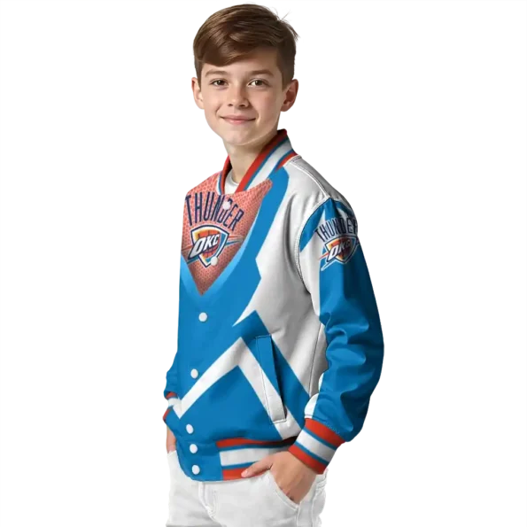 custom oklahoma city thunder v stripes blue white varsity jacket trendy.webp