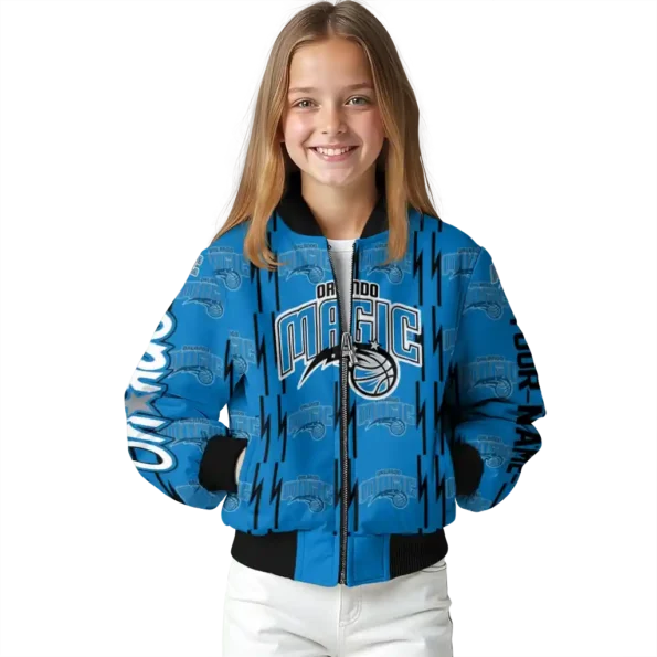custom orlando magic bolt stripe blue bomber jacket top rated