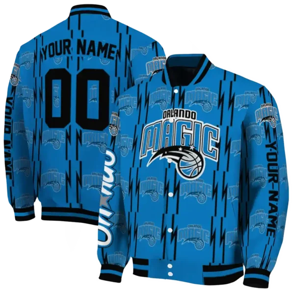 custom orlando magic bolt stripe blue varsity jacket fashion forward.webp