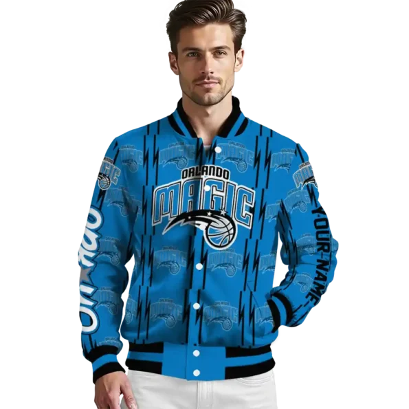 custom orlando magic bolt stripe blue varsity jacket high quality.webp