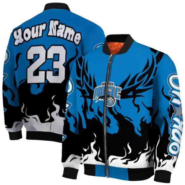 custom orlando magic winged blaze blue white bomber jacket fashion forward