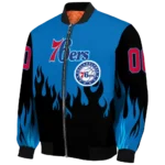 custom philadelphia 76ers flame border blue black bomber jacket best selling