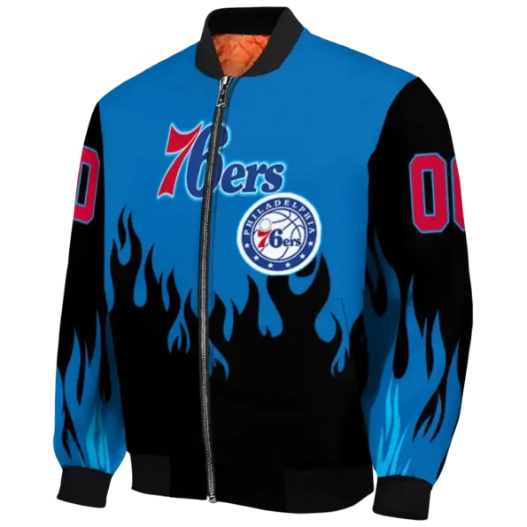 custom philadelphia 76ers flame border blue black bomber jacket best selling