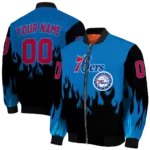 custom philadelphia 76ers flame border blue black bomber jacket best selling