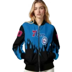 custom philadelphia 76ers flame border blue black bomber jacket best selling