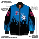 custom philadelphia 76ers flame border blue black bomber jacket best selling