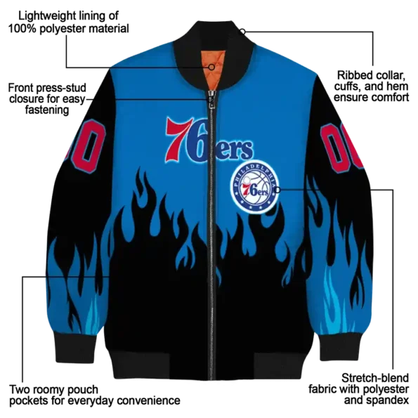 custom philadelphia 76ers flame border blue black bomber jacket new arrival