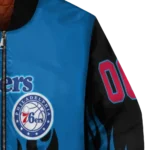 custom philadelphia 76ers flame border blue black bomber jacket best selling