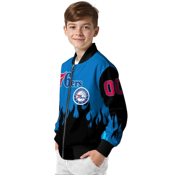 custom philadelphia 76ers flame border blue black bomber jacket trendy