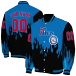 custom philadelphia 76ers flame border blue black varsity jacket best selling.webp