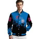 custom philadelphia 76ers flame border blue black varsity jacket best selling.webp