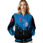 custom philadelphia 76ers flame border blue black varsity jacket best selling.webp
