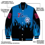 custom philadelphia 76ers flame border blue black varsity jacket best selling.webp