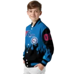 custom philadelphia 76ers flame border blue black varsity jacket best selling.webp