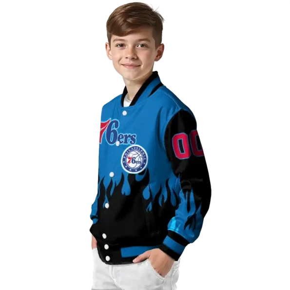 custom philadelphia 76ers flame border blue black varsity jacket trendy.webp