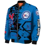 custom philadelphia 76ers hexagon cluster blue black bomber jacket best selling