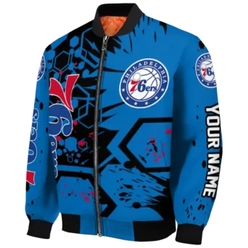 custom philadelphia 76ers hexagon cluster blue black bomber jacket best selling