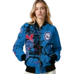 custom philadelphia 76ers hexagon cluster blue black bomber jacket best selling