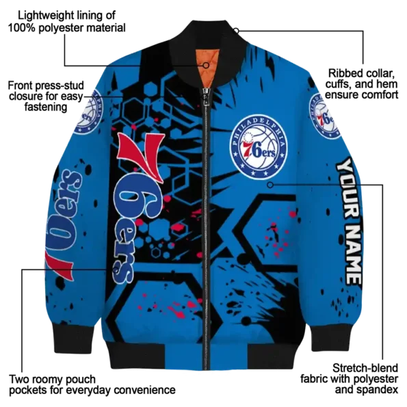 custom philadelphia 76ers hexagon cluster blue black bomber jacket new arrival
