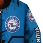 custom philadelphia 76ers hexagon cluster blue black bomber jacket best selling