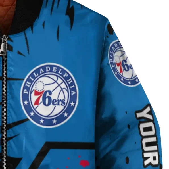 custom philadelphia 76ers hexagon cluster blue black bomber jacket premium grade