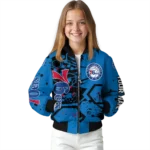 custom philadelphia 76ers hexagon cluster blue black bomber jacket best selling