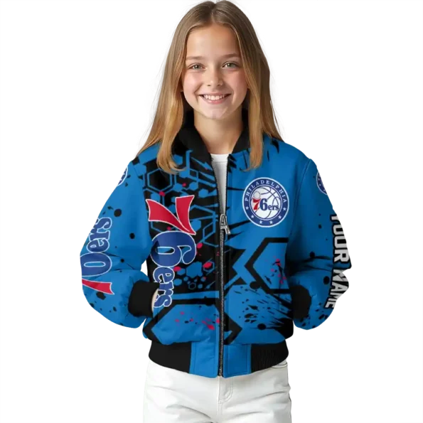 custom philadelphia 76ers hexagon cluster blue black bomber jacket top rated