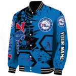 custom philadelphia 76ers hexagon cluster blue black varsity jacket best selling.webp