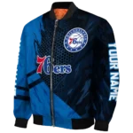 custom philadelphia 76ers hexagon mesh blue black bomber jacket best selling