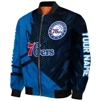 custom philadelphia 76ers hexagon mesh blue black bomber jacket best selling