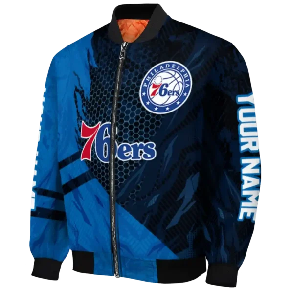 custom philadelphia 76ers hexagon mesh blue black bomber jacket best selling