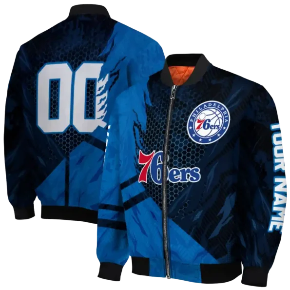 custom philadelphia 76ers hexagon mesh blue black bomber jacket fashion forward