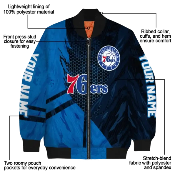 custom philadelphia 76ers hexagon mesh blue black bomber jacket new arrival