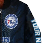 custom philadelphia 76ers hexagon mesh blue black bomber jacket best selling