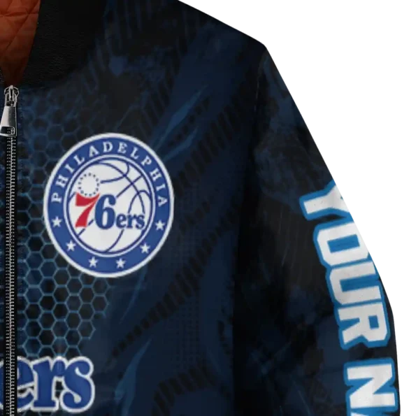 custom philadelphia 76ers hexagon mesh blue black bomber jacket premium grade