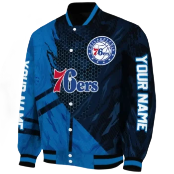 custom philadelphia 76ers hexagon mesh blue black varsity jacket best selling.webp