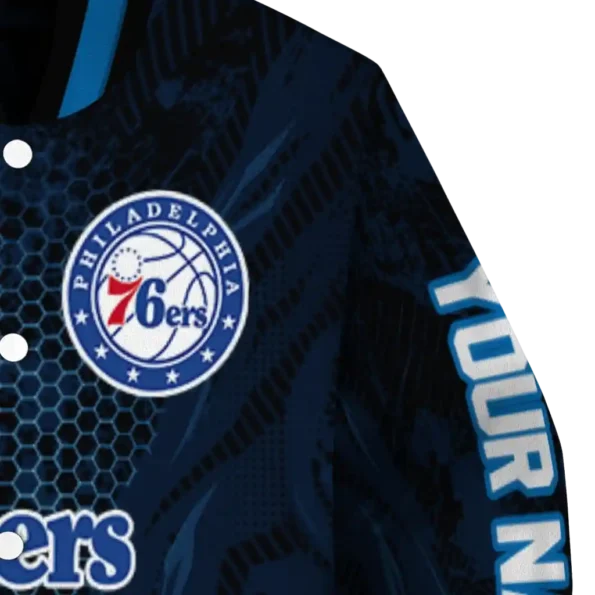 custom philadelphia 76ers hexagon mesh blue black varsity jacket premium grade.webp