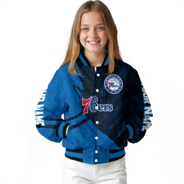custom philadelphia 76ers hexagon mesh blue black varsity jacket top rated.webp