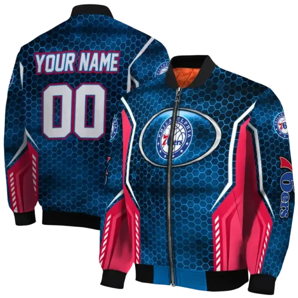 custom philadelphia 76ers power plate blue bomber jacket fashion forward