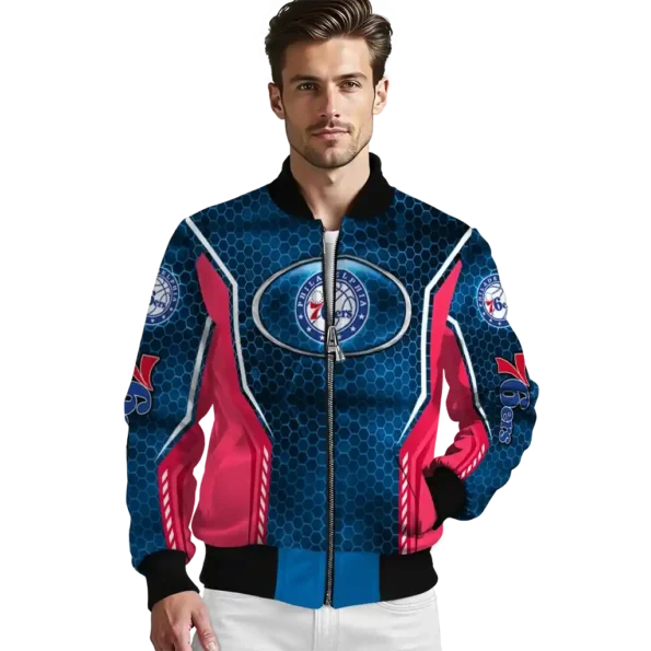 custom philadelphia 76ers power plate blue bomber jacket high quality