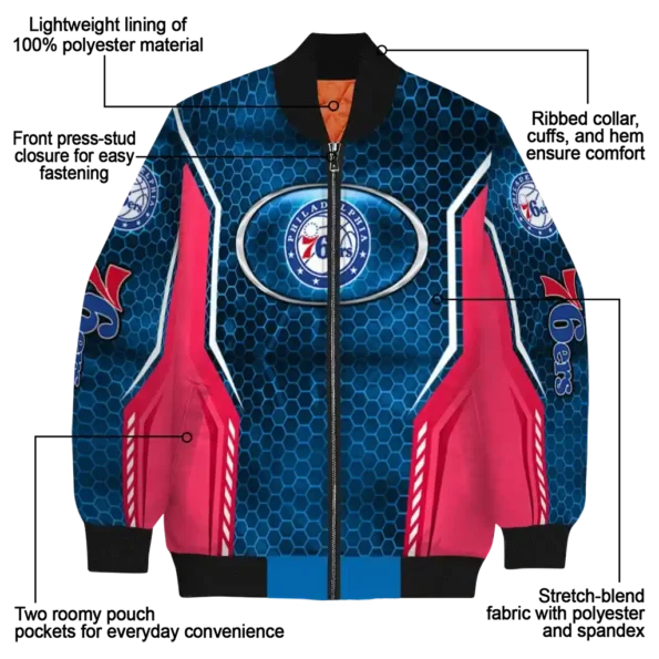 custom philadelphia 76ers power plate blue bomber jacket new arrival